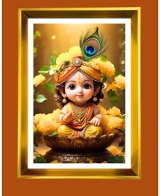Golden Photo Frame - 10x14 Inches | Elegant Wooden Frame For Home, Office & Temple Decoration | Spiritual Wall & Table Decor and Gift Item
