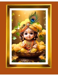 Golden Photo Frame - 10x14 Inches | Elegant Wooden Frame For Home, Office & Temple Decoration | Spiritual Wall & Table Decor and Gift Item