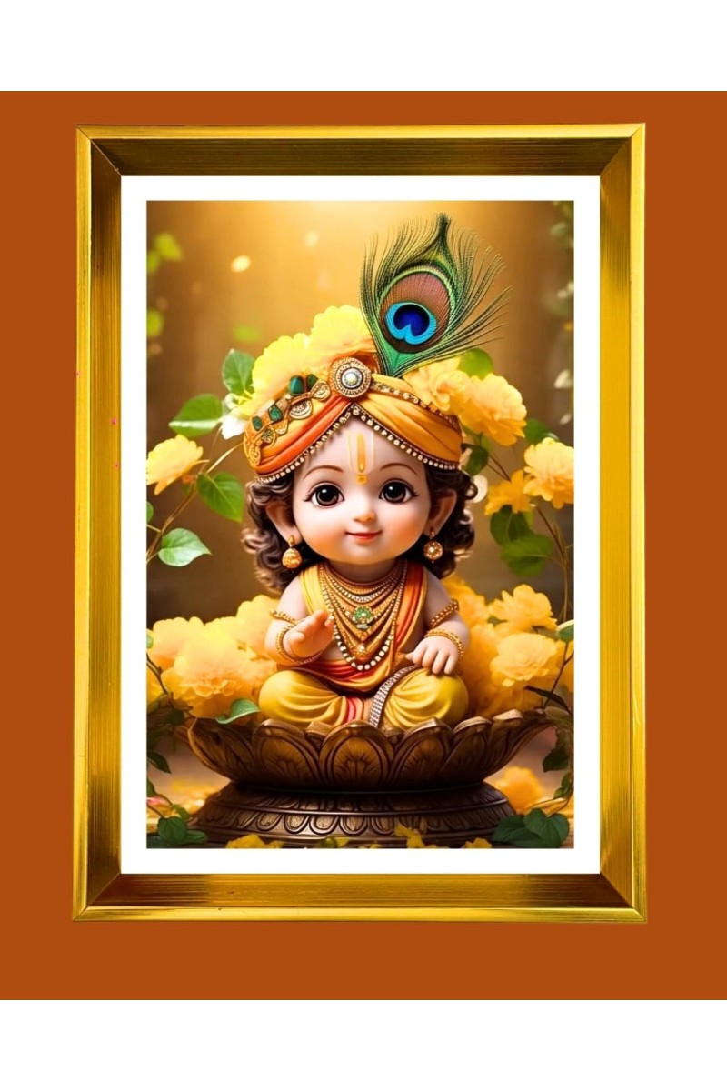 Golden Photo Frame - 10x14 Inches | Elegant Wooden Frame For Home, Office & Temple Decoration | Spiritual Wall & Table Decor and Gift Item