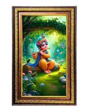 Lord Krishna Digital Golden Balck Color Photo Frame | Hindu Religious Wall Decor | 10x16 Inches - Inspirational Wall Art For Office, Home Decor - Ideal Spiritual Gift (F16803)
