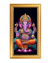 Lord Ganesh Digital Golden Color Photo Frame | Hindu Religious Wall Decor | 12x19 Inches - Inspirational Wall Art For Office, Home Decor - Ideal Spiritual Gift (F10333)