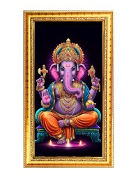 Lord Ganesh Digital Golden Color Photo Frame | Hindu Religious Wall Decor | 8x15 Inches - Inspirational Wall Art For Office, Home Decor - Ideal Spiritual Gift (F10333)