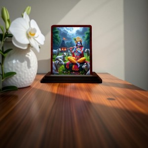 Car Desk/Table Top Lord Krishna Wooden Photo Stand 3x4 Inches, Compact & Stylish Spiritual Display For Car, Home & Office (Pack Of 1) (F14400)