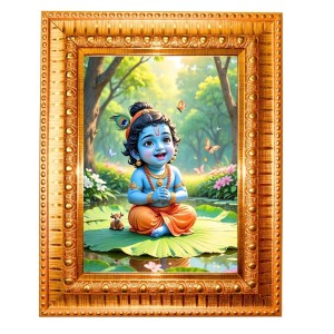 Divine Little Krishna Golden Designer Photo Frame | 18x22 Inch Religious Wall Hanging Frame For Home & Office Decoration | Hindu Deity Spiritual Gift Item Divine Little Krishna Golden Designer Photo Frame | 18x22 Inch Religious Wall Hanging Frame For Home & Office Decoration | Hindu Deity Spiritual Gift Item