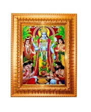 Lord Satyanarayana Swamy Golden Designer Photo Frame | 10x14 Inch Religious Wall Hanging Frame For Home & Office Decoration | Hindu Deity Lord Satyanarayana Swamy Spiritual Gift Item