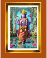 Lord Vishnu Golden Photo Frame - 16x20 Inches | Elegant Wooden Frame For Home, Office & Temple Decoration | Spiritual Wall & Table Decor And Gift Item (F9778)