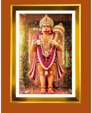 Lord Hanuman Golden Photo Frame - 10x14 Inches | Elegant Wooden Frame For Home, Office & Temple Decoration | Spiritual Wall & Table Decor And Gift Item (F9824)
