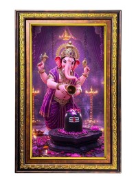 Lord Ganesha Digital Golden Balck Color Photo Frame | Hindu Religious Wall Decor | 10x16 Inches - Inspirational Wall Art For Office, Home Decor - Ideal Spiritual Gift (F16826)