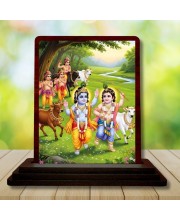Car Desk/Table Top Lord Krishna Wooden Photo Stand 3x4 Inches, Compact & Stylish Spiritual Display For Car, Home & Office (Pack Of 1) (F14271)