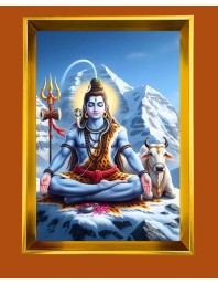 Lord Shiva Golden Photo Frame - 10x14 Inches | Elegant Wooden Frame For Home, Office & Temple Decoration | Spiritual Wall & Table Decor and Gift Item