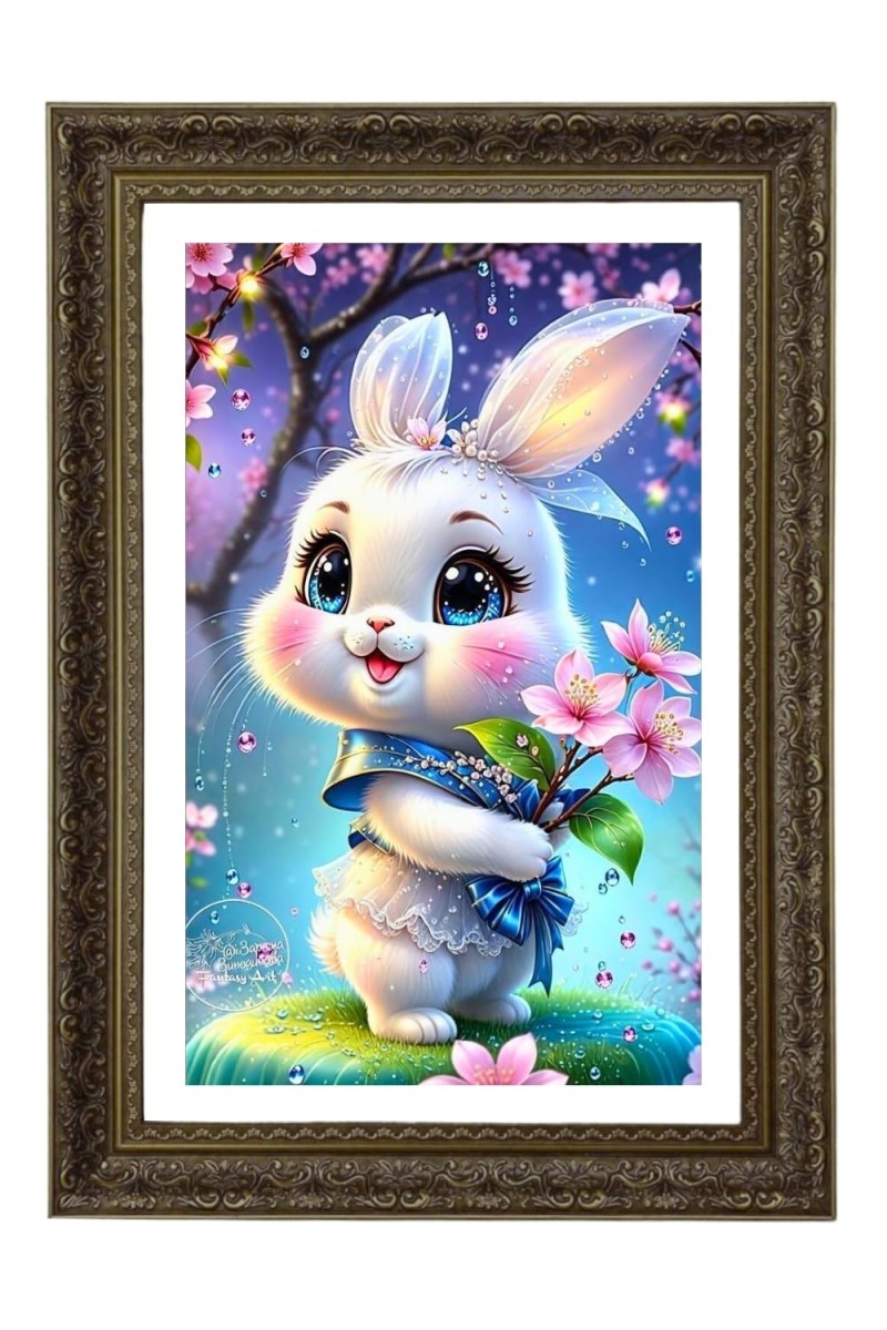 Cute Cartoon Rabbit Diamond Big Photo Frame - 20x28 Inches For Home,Temple & Office Decoration (F10680)
