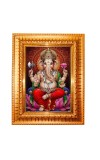 Lord Ganesh Golden Designer Photo Frame | 10x14 Inch Religious Wall Hanging Frame For Home & Office Decoration | Hindu Deity Lord Ganesh Spiritual Gift Item