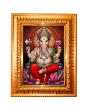 Lord Ganesh Golden Designer Photo Frame | 10x14 Inch Religious Wall Hanging Frame For Home & Office Decoration | Hindu Deity Lord Ganesh Spiritual Gift Item