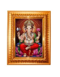 Lord Ganesh Golden Designer Photo Frame | 14x18 Inch Religious Wall Hanging Frame For Home & Office Decoration | Hindu Deity Spiritual Gift Item