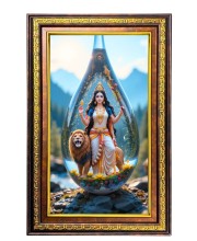 Goddess Durga Digital Golden Balck Color Photo Frame | Hindu Religious Wall Decor | 10x16 Inches - Inspirational Wall Art For Office, Home Decor - Ideal Spiritual Gift (F16876)