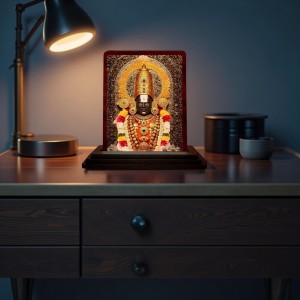Car Desk/Table Top Lord Venkateshwara Wooden Photo Stand 3x4 Inches, Compact & Stylish Spiritual Display For Car, Home & Office (Pack Of 1) (F14258)