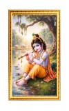 Little Krishna Digital Golden Color Photo Frame | Hindu Religious Wall Decor | 8x15 Inches - Inspirational Wall Art For Office, Home Decor - Ideal Spiritual Gift (F10210)