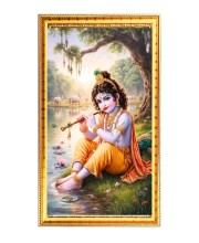 Little Krishna Digital Golden Color Photo Frame | Hindu Religious Wall Decor | 10x17 Inches - Inspirational Wall Art For Office, Home Decor - Ideal Spiritual Gift (F10210)