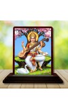 Car Desk/Table Top Goddess Saraswathi Wooden Photo Stand 3x4 Inches, Compact & Stylish Spiritual Display For Car, Home & Office (Pack Of 1) (F14424)