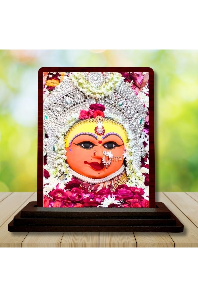 Car Desk/Table Top Harsiddhi_Maa Wooden Photo Stand 3x4 Inches, Compact & Stylish Spiritual Display For Car, Home & Office (Pack Of 1) (F14446)