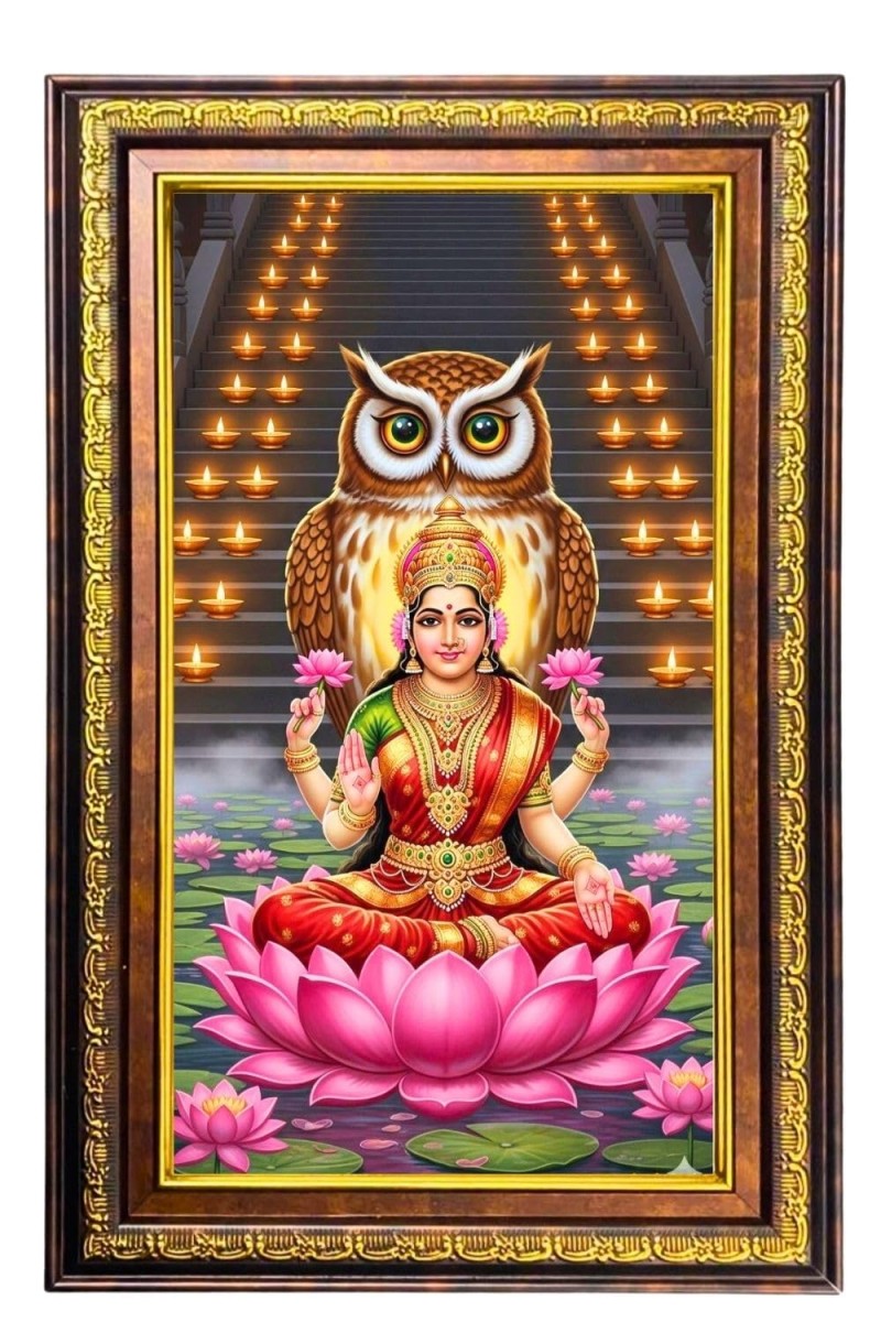 Goddess Lakshmi Digital Golden Balck Color Photo Frame | Hindu Religious Wall Decor | 10x16 Inches - Inspirational Wall Art For Office, Home Decor - Ideal Spiritual Gift (F16764)
