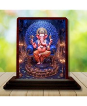 Car Desk/Table Top Lord Ganesha Wooden Photo Stand 3x4 Inches, Compact & Stylish Spiritual Display For Car, Home & Office (Pack Of 1) (F14519)