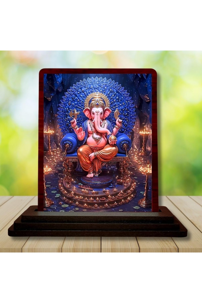 Car Desk/Table Top Lord Ganesha Wooden Photo Stand 3x4 Inches, Compact & Stylish Spiritual Display For Car, Home & Office (Pack Of 1) (F14519)