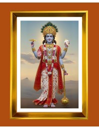 Lord Vishnu Golden Photo Frame - 10x14 Inches | Elegant Wooden Frame For Home, Office & Temple Decoration | Spiritual Wall & Table Decor And Gift Item (F9424)