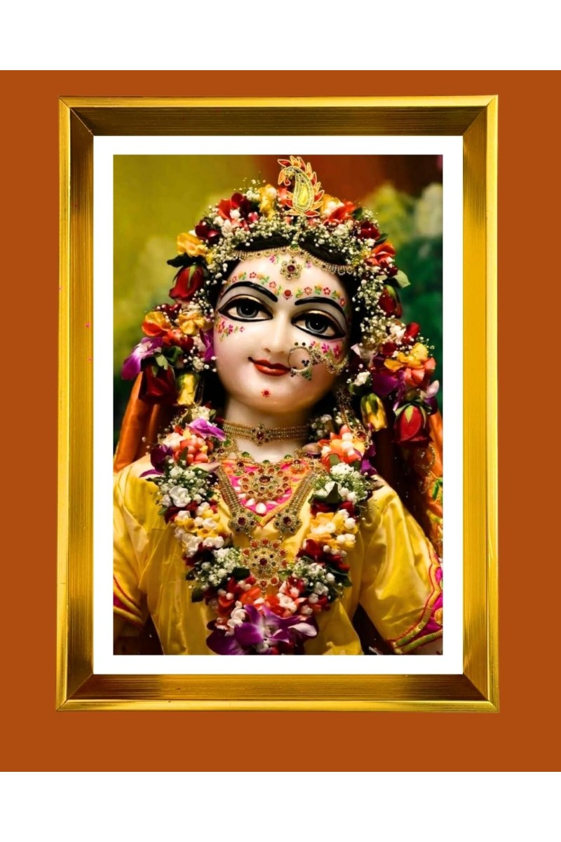 Divine Radha Rani Golden Photo Frame - 16x20 Inches | Elegant Wooden Frame For Home, Office & Temple Decoration | Spiritual Wall & Table Decor And Gift Item (F9837)