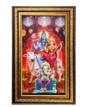 Lord Shiva And Parvathi And Ganesha Digital Golden Balck Color Photo Frame | Hindu Religious Wall Decor | 10x16 Inches - Inspirational Wall Art For Office, Home Decor - Ideal Spiritual Gift (F16882)