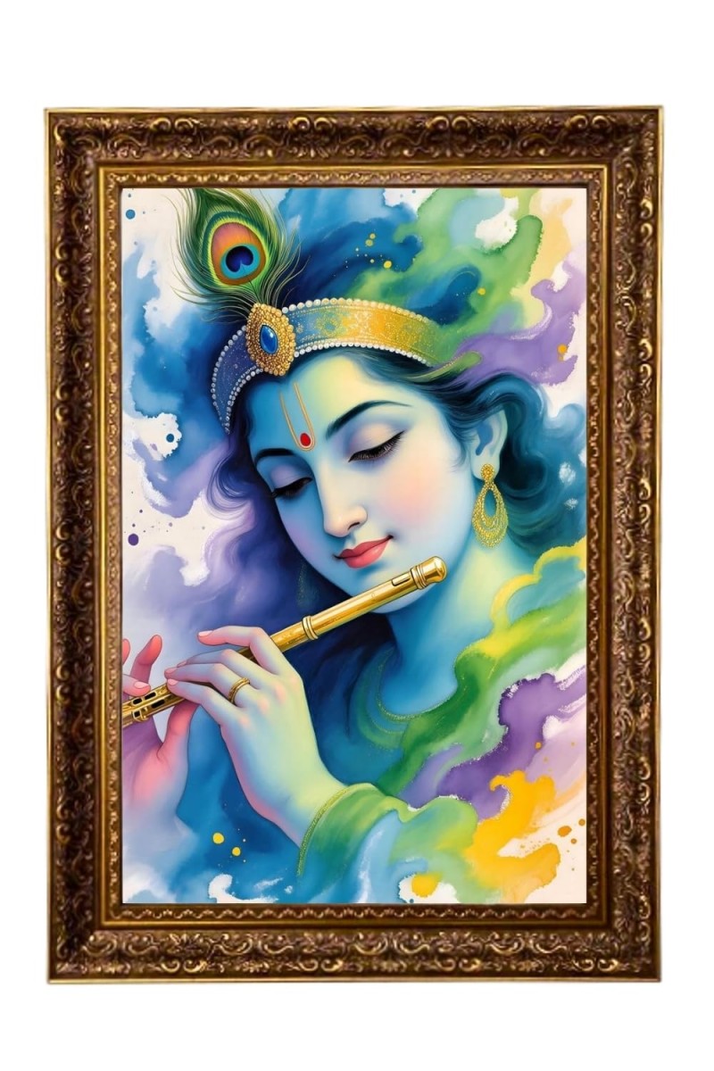 Divine Krishna Big Photo Frame - 20x28 Inches For Home,Temple & Office Decoration (F11179)