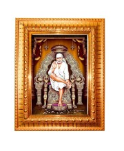 Shirdi Sai Baba Golden Designer Photo Frame | 10x14 Inch Religious Wall Hanging Frame For Home & Office Decoration | Hindu Deity Shirdi Sai Baba Spiritual Gift Item