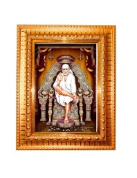 Shirdi Sai Baba Golden Designer Photo Frame | 10x14 Inch Religious Wall Hanging Frame For Home & Office Decoration | Hindu Deity Shirdi Sai Baba Spiritual Gift Item