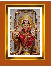 Devi Mata Durga Golden Photo Frame - 12x16 Inches | Elegant Wooden Frame For Home, Office & Temple Decoration | Spiritual Wall & Table Decor And Gift Item (F9532)