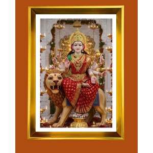Devi Maa Durga Golden Photo Frame - 10x14 Inches | Elegant Wooden Frame For Home, Office & Temple Decoration | Spiritual Wall & Table Decor and Gift Item