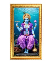 Lord Vishnu Digital Golden Color Photo Frame | Hindu Religious Wall Decor | 8x15 Inches - Inspirational Wall Art For Office, Home Decor - Ideal Spiritual Gift (F10226)