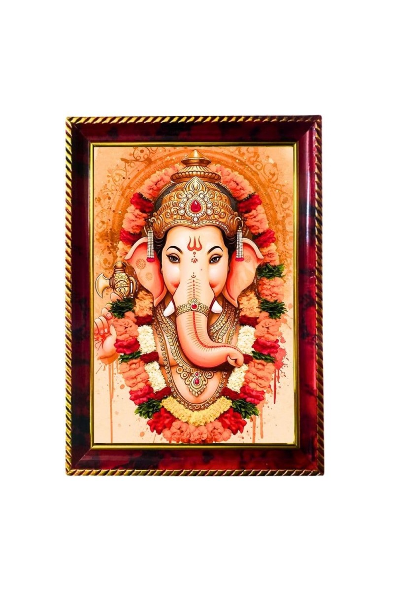 Lord Vinayaka Photo Frame For Wall & Table | 7x9 Inch Golden Cherry Finish | Decorative Lord Vinayaka Photo Frame For Home, Office & Pooja Room (F11676)