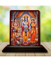 Car Desk/Table Top Rama Darbar Wooden Photo Stand 3x4 Inches, Compact & Stylish Spiritual Display For Car, Home & Office (Pack Of 1) (F14243)