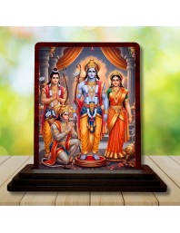 Car Desk/Table Top Rama Darbar Wooden Photo Stand 3x4 Inches, Compact & Stylish Spiritual Display For Car, Home & Office (Pack Of 1) (F14243)