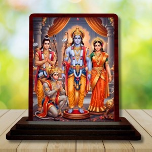 Car Desk/Table Top Rama Darbar Wooden Photo Stand 3x4 Inches, Compact & Stylish Spiritual Display For Car, Home & Office (Pack Of 1) (F14243)