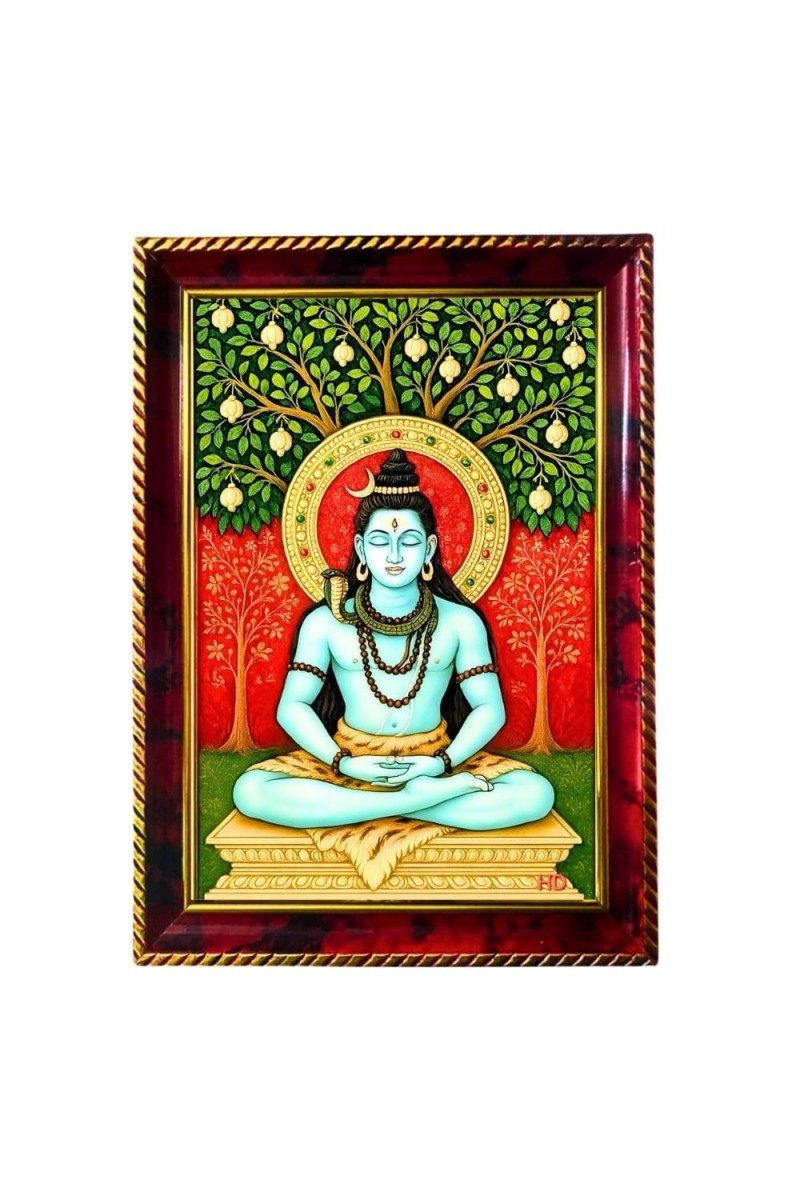 Lord Shiva Photo Frame For Wall & Table | 7x9 Inch Golden Cherry Finish | Decorative Lord Shiva Photo Frame For Home, Office & Pooja Room (F11766)