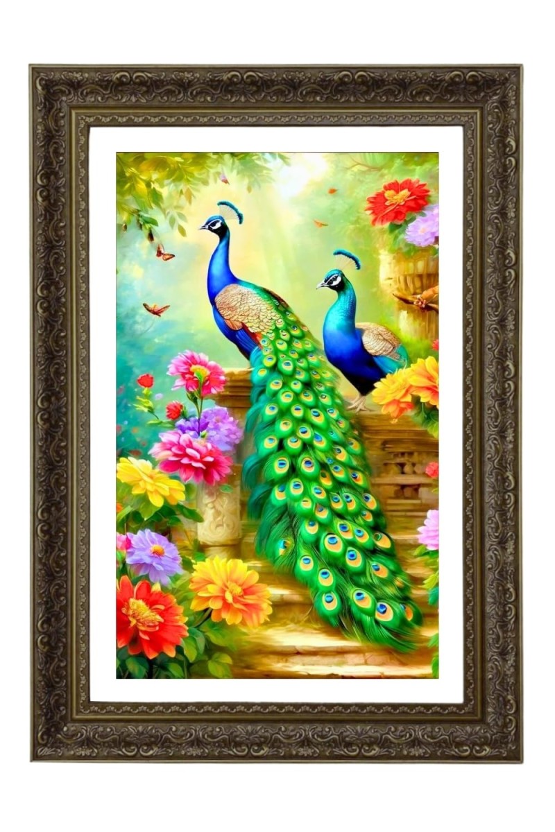 Two Peacock Big Photo Frame - 20x28 Inches For Home,Temple & Office Decoration (F10752)