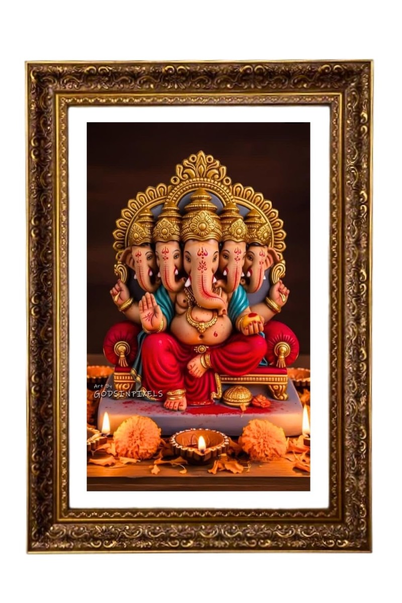 Lord Panchamukhi Ganesh Big Photo Frame - 20x28 Inches For Home,Temple & Office Decoration (F11137)