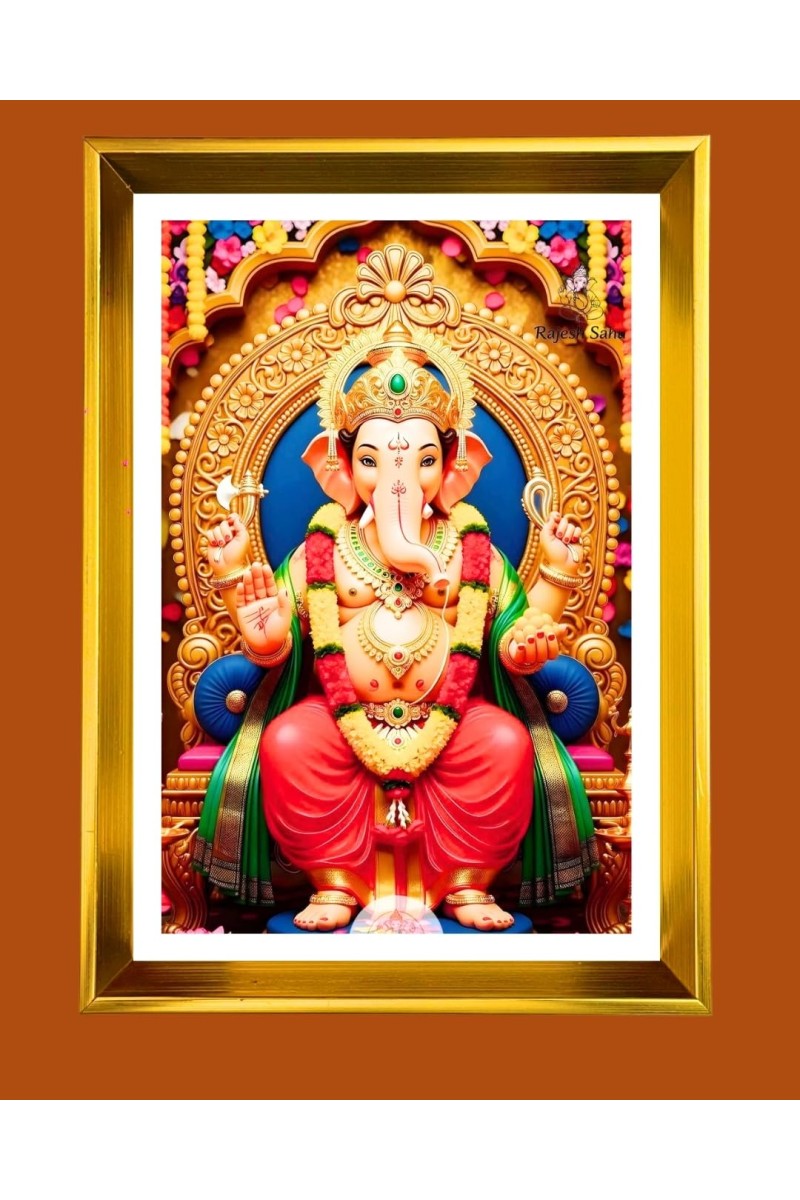 Golden Photo Frame - 10x14 Inches | Elegant Wooden Frame For Home, Office & Temple Decoration | Spiritual Wall & Table Decor and Gift Item