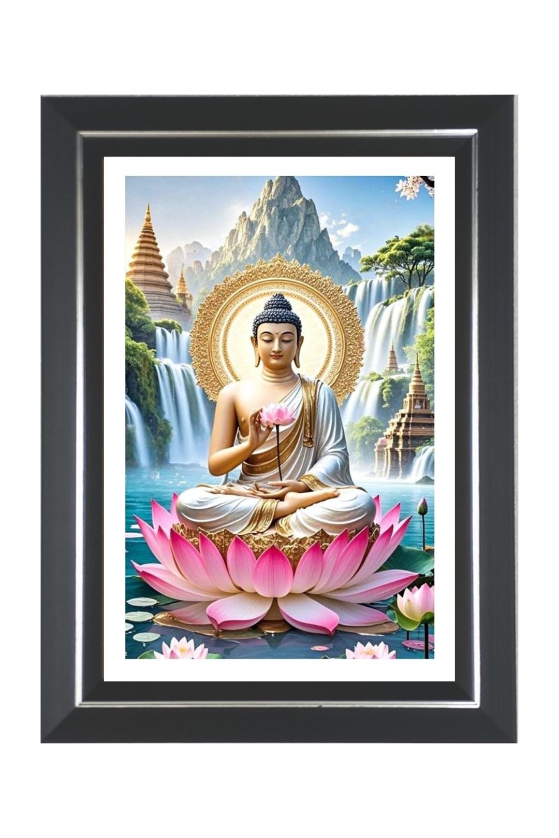 Lord Buddha Photo Wall & Table Frame | 14x18 Inch Black Designer | Perfect For Gifting & Home Decor (F9624)