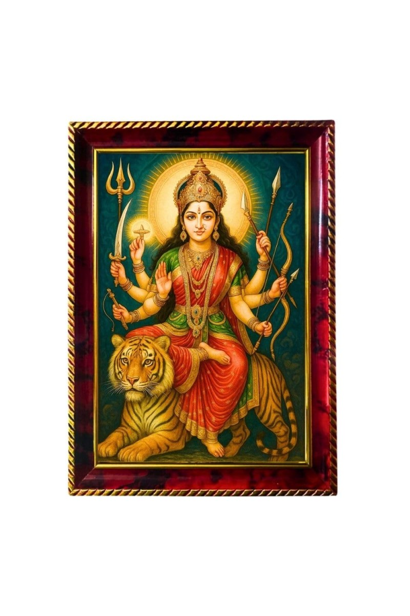 Maa Durga Photo Frame For Wall & Table | 7x9 Inch Golden Cherry Finish | Decorative Maa Durga Photo Frame For Home, Office & Pooja Room (F11728)