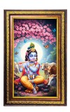 Lord Krishna Digital Golden Balck Color Photo Frame | Hindu Religious Wall Decor | 10x16 Inches - Inspirational Wall Art For Office, Home Decor - Ideal Spiritual Gift (F16797)