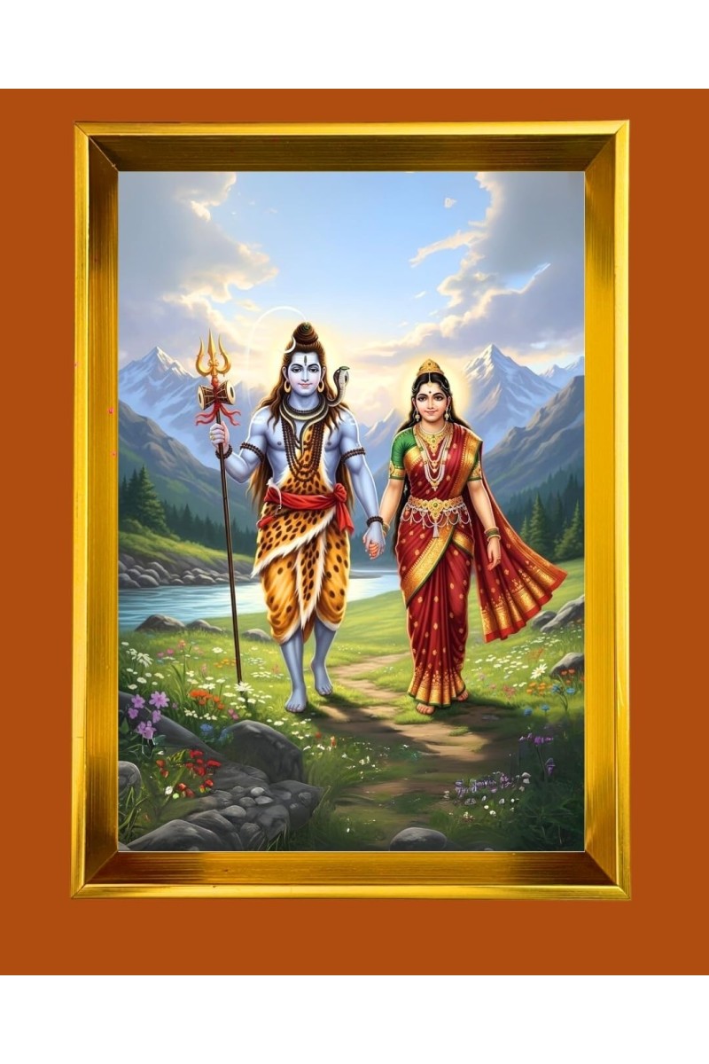 Golden Photo Frame - 10x14 Inches | Elegant Wooden Frame For Home, Office & Temple Decoration | Spiritual Wall & Table Decor and Gift Item