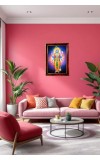 Lord Vishnu Photo Frame For Wall & Table | 7x9 Inch Golden Cherry Finish | Decorative Lord Vishnu Photo Frame For Home, Office & Pooja Room (F11787)