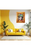 Flute Sri Krishna Golden Designer Photo Frame | 10x14 Inch Religious Wall Hanging Frame For Home & Office Decoration | Hindu Deity Spiritual Gift Item